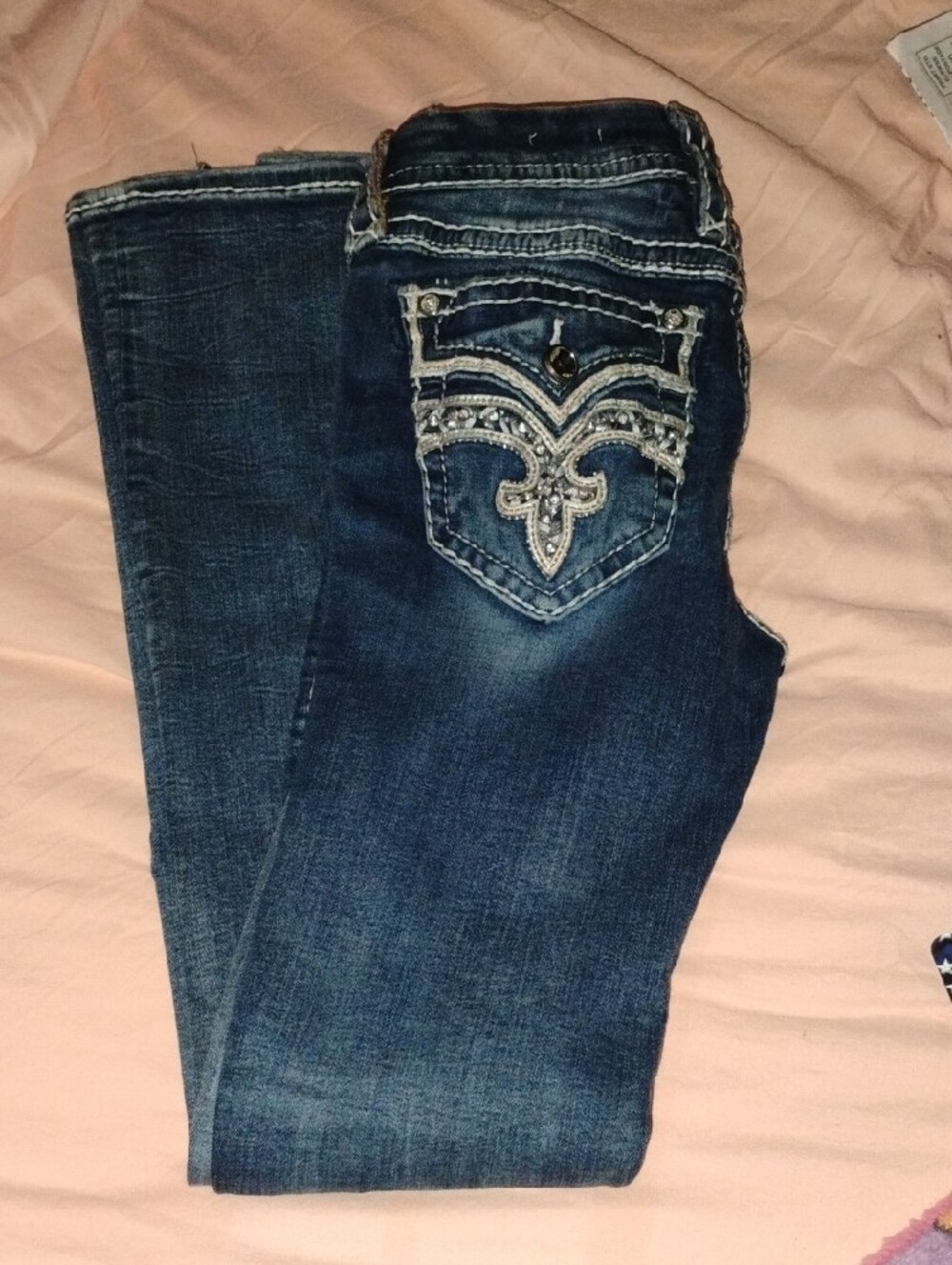 Rock Revival Women's Dark Blue Straight Leg Jeans with Embroidered Pockets - Picture 3 of 6